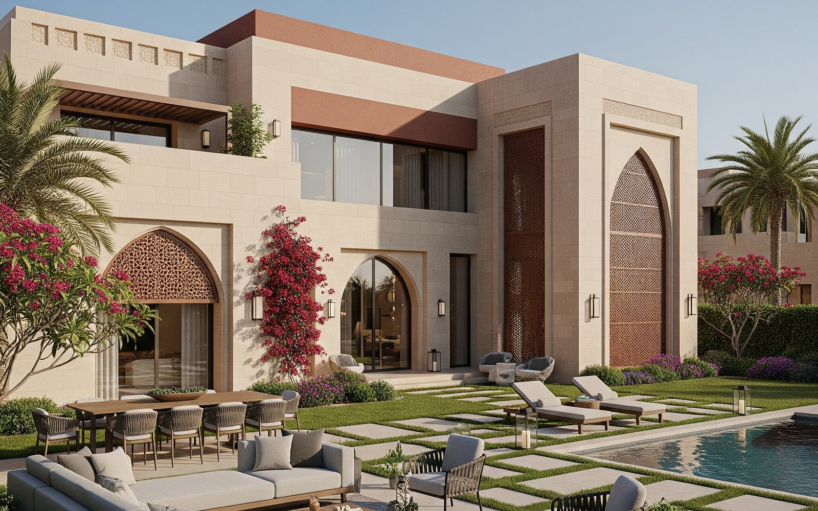 Outdoor terrace and pool deck design Dubai