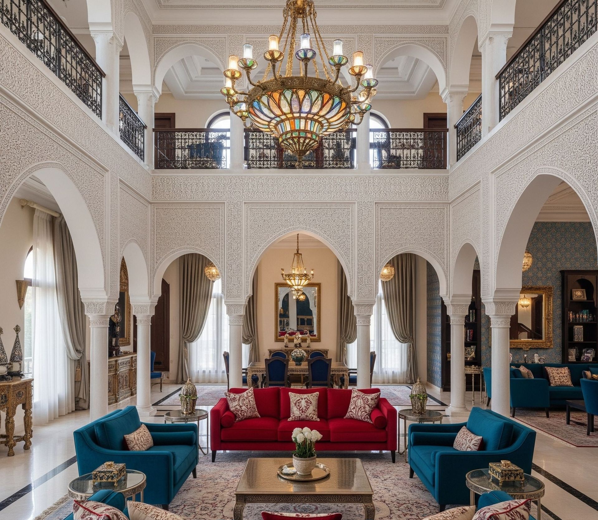 Arabic luxury living room interior design in Dubai by ELEVÉ